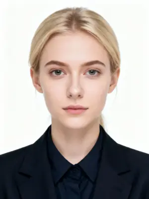 Professional biometric e-passport photo with neutral background at photo studio Munich